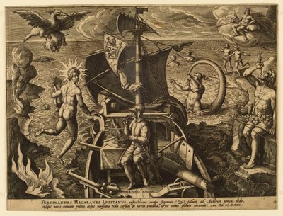 Ferdinand Magellan från Portugal, tallrik 4 från "America Retection" av Jan van der Straet, called Stradanus
