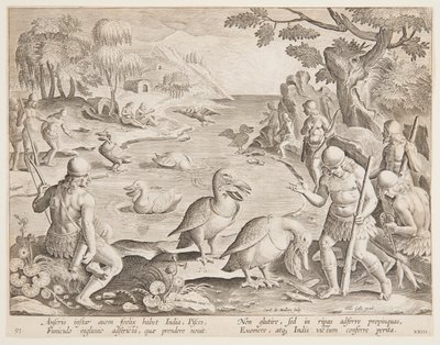 Indianer som fångar fisk med hjälp av pelikaner, skylt 23 i serien Game of Game, Birds and Fish av Jan van der Straet, called Stradanus