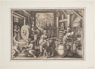 Oleum Olivarum (The Production of Olive Oil), tallrik 12 i Nova Reperta (New Inventions of Modern Times) av Jan van der Straet, called Stradanus