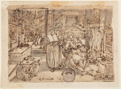Sida i en skissbok; Svaghet av Jan van der Straet, called Stradanus