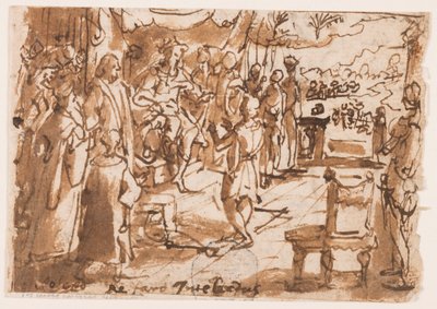 Recto: Joseph tolkar Faroas drömmar, preliminär design för tallrik 2, "Spiritus Intellectus" (Intellektets Ande) i serien "Den Helige Andes sju gåvor"; Verso: inskription om tryckserier av "Johannes Döparens liv" av Jan van der Straet, called Stradanus