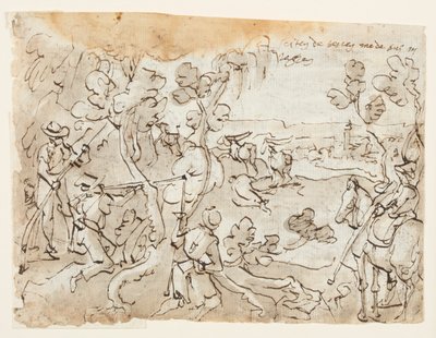Skissboksida med antilopjakt av Jan van der Straet, called Stradanus
