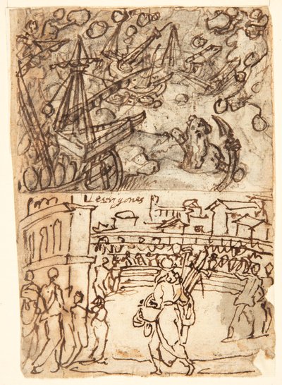 Skissboksida med kykloper av Jan van der Straet, called Stradanus