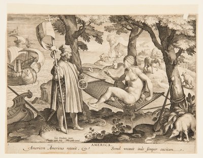 The Discovery of America, skylt 1 från "Nova Reperta" (New Inventions of Modern Times) av Jan van der Straet, called Stradanus