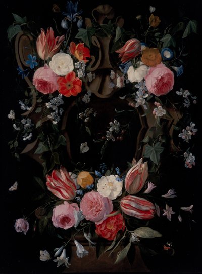 En krans av blommor av Jan van the Elder Kessel