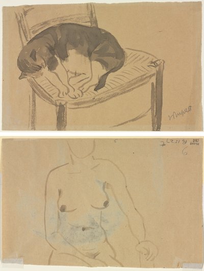 Sleeping Cat (recto) Torso of a Naken Woman (verso) av Jane Poupelet