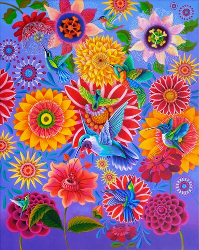 Hummingbirds, 2024 (olja på duk) av Jane Tattersfield
