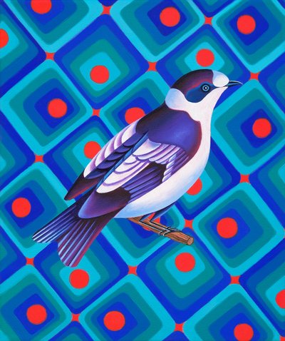 Halvhalsband flugsnappare, 2023 (olja på duk) av Jane Tattersfield
