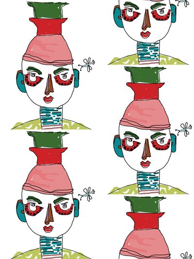 Faces in repeat, 2022 (photoshop) av Jane Willingale