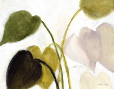 Botanisk med Philodendron i Rosey Greens, ca 2022 (vattenteknik på papper) av Janel Bragg
