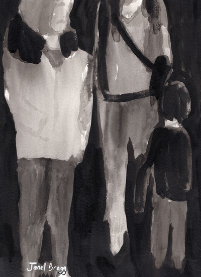 Holiday Shoppers, ca 2017 (bläck på papper) av Janel Bragg
