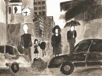 Manhattan Abstract I, ca 2014 (bläck på papper) av Janel Bragg