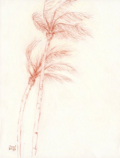 Once Upon a Tropical Vacation Palm Trees, ca 2019 (blyerts på papper) av Janel Bragg