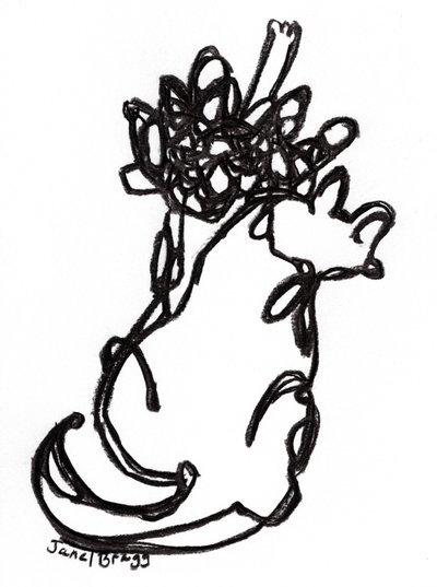 Rosetta Cat in Motion, ca 2025 (kol på papper) av Janel Bragg