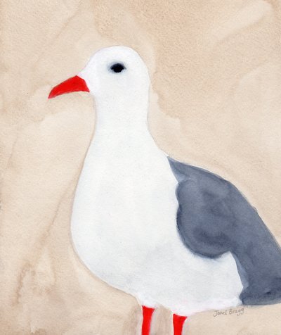 Seagull from Anacortes II, ca 2018 (akvarell och blyerts på papper) av Janel Bragg