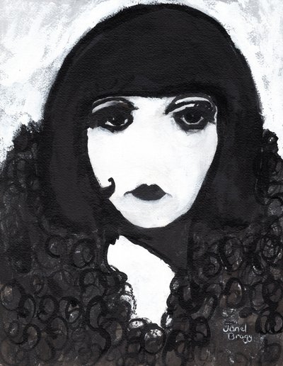 Siren in a Faux Fur Coat, ca 2020 (sumi-tusch och gesso på papper) av Janel Bragg