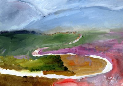 Skagit Valley Landscape, ca 2019 (akvarell på papper) av Janel Bragg