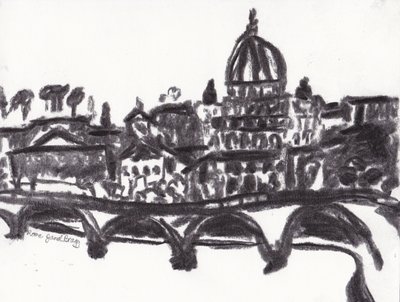 Peterskyrkan Rom, ca 2014 (kol på papper) av Janel Bragg