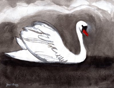 Svan på stormig sjö, 2023 (sumibläck på papper) av Janel Bragg