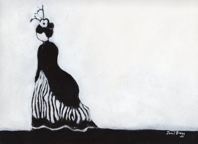 Kvinna på Victorian Festival i Port Townsend, ca 2017 (kol och gesso på papper) av Janel Bragg