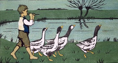Processionen (träsnitt på papper) av Janet Fisher