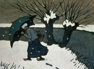 The Snow Storm (träsnitt på papper) av Janet Fisher