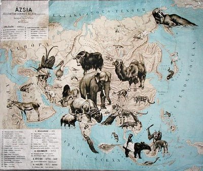 Karta över djur i Asien & Fjärran Östern av Janos Balint