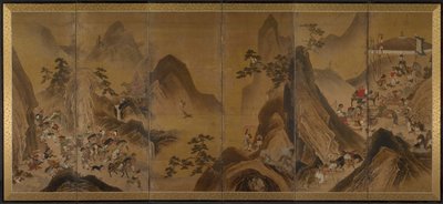 Tartarer på jakt i ett bergslandskap av Japan, Edo period