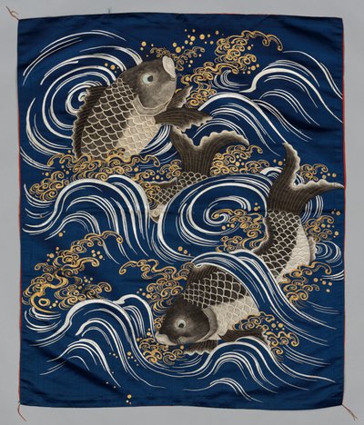 Presentomslag (Fukusa) med karp i vågor av Japan, Meiji period