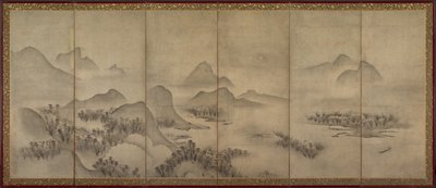 Månbelyst landskap (en i ett par) av Japan, Muromachi period