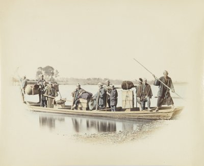 Ferryboat, Japan (handfärgat svartvitt foto) av Japanese Photographer