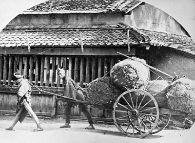Handritad vagn, Japan, ca 1860-talet av Japanese Photographer