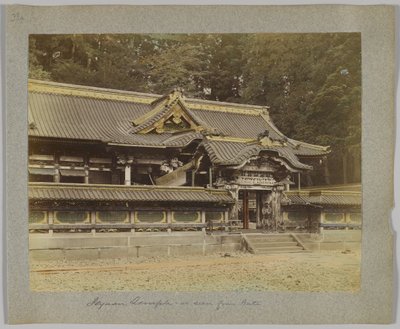 Tōshō-gū sett från porten, Nikko, Japan (handfärgat svartvitt foto) av Japanese Photographer