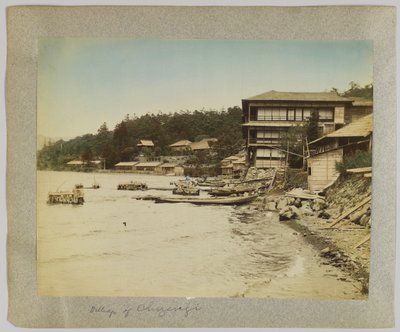 Village of Chuzenji, Nikko, Japan (handfärgat svartvitt foto) av Japanese Photographer