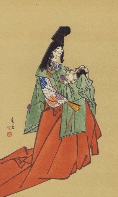 A Shirabyoshi, i Kamakura-regeringens tidsålder (chromolitho) av Japanese School