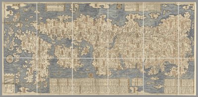 En stor färgad karta över Japan, ritad av Ishigawa Nagara av Japanese School