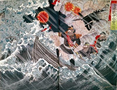 Amiral Amedee Anatole Courbet (1827-85) vid tillfångatagandet av Fou-Tcheou 1884 under Tonkinkriget 1883-85 (träblock i färg) av Japanese School