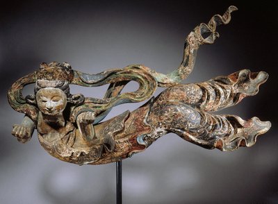 Apsaras, 1600-1700-tal (polykromt trä) av Japanese School