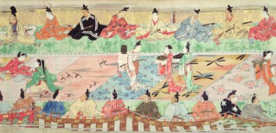 Bankettscen från en målad handscroll av Sagan om Muramatsu, tidigt 1600-tal (penna & bläck, wc, gouache, silver & guld på papper) av Japanese School