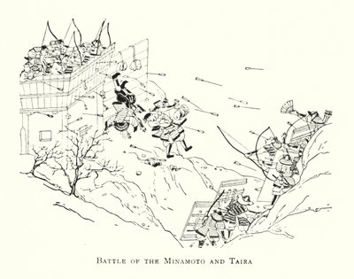 Slaget vid Minamoto och Taira (litho) av Japanese School