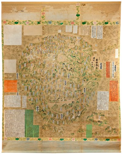 Buddhistisk världskarta - Japanska skolans akvarell och bläck från början av 1700-talet - Adelaide, Art Gallery of South Australia, Australien av Japanese School