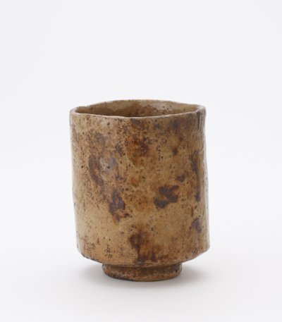 Cylindrisk teskål med inskription, okänd Raku-verkstad, teskål (tsutsu chawan) av Japanese School