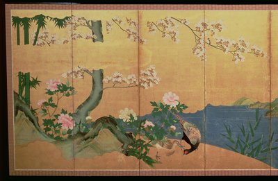 Hägrar i en bäck med en ö av iris, Edo-perioden av Japanese School