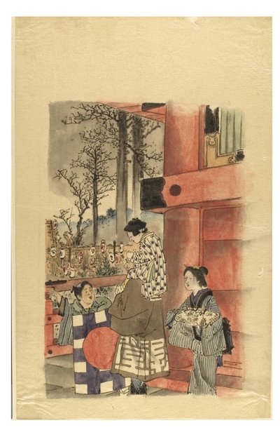 Familie besucht einen Schrein für das Shichi-go-san-Fest, um 1895-1905 von Japanese School