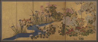 Blommor och en bäck, Skärmar av Japanese School
