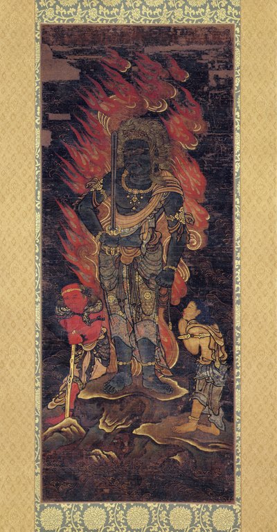 Fudo Myoo och Two Attendents (bläck & färg på siden) av Japanese School