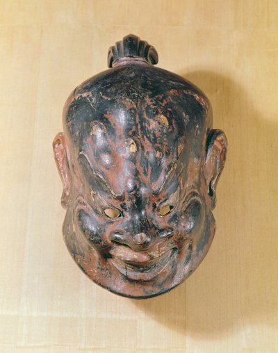 Gigaku-mask, Nara Period (645-794) (polykromt trä) av Japanese School