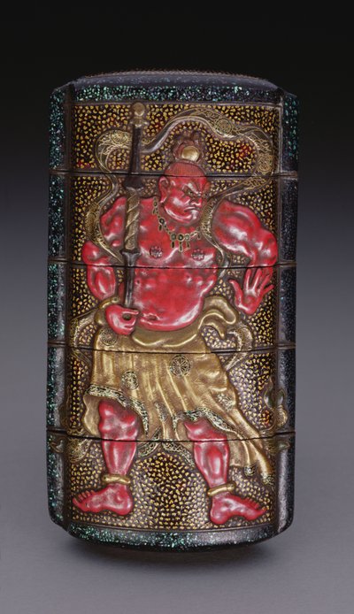 Inro dekorerad med Nio, Edo-period (1615-1868) japansk (lack) av Japanese School