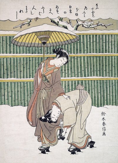Japanska älskare som går i Snow, pub. C. 1768 av Japanese School