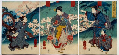 Japansk konst: kvinnor på våren. 1800-talstryck privat samling av Japanese School